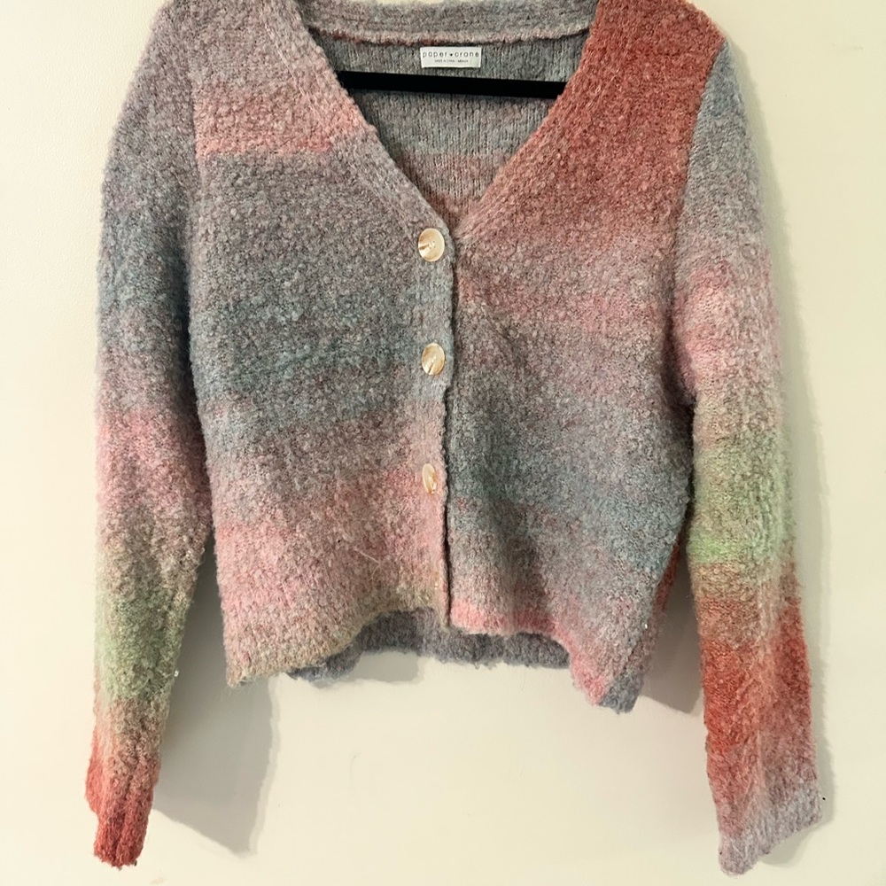 Paper Crane Red and Green Cropped Cardigan Sweater